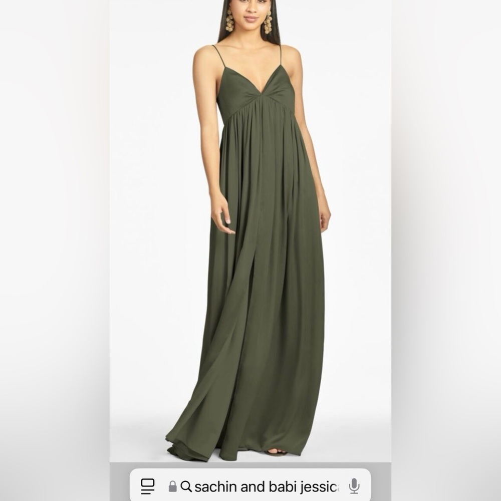 Sachin and Babi Jessica moss green gown